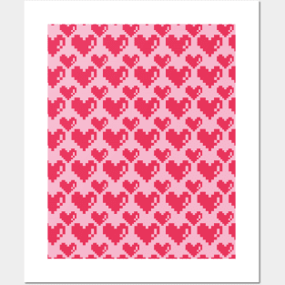 pink pixel hearts Posters and Art